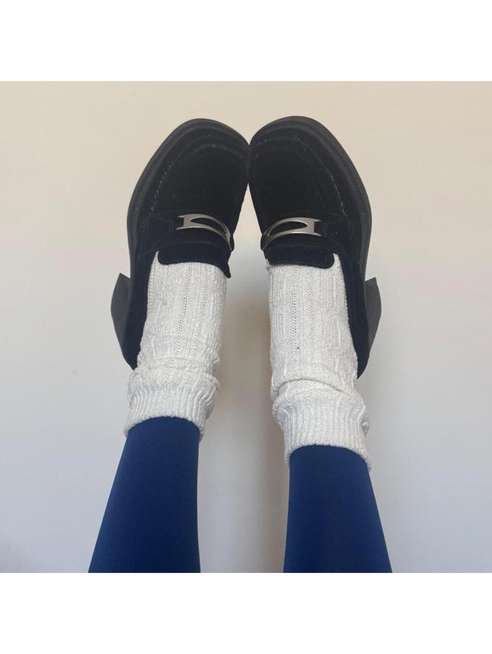 Y2K block heel velvet loafers with silver buckle